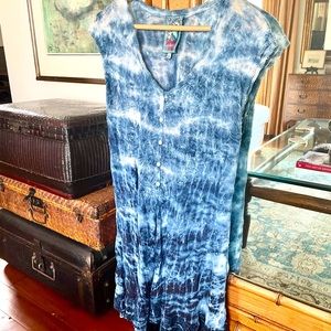 Johnny Was tie dyed, ombré, embroidered and eyelet hi low tunic, dress.